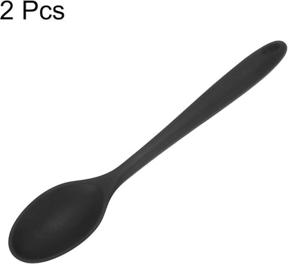 HARFINGTON 2Pcs Silicone Spoons, Heat Resistant Kitchen Cooking Utensil Spoon for Cooking, Mixing, Stirring and Serving, Black