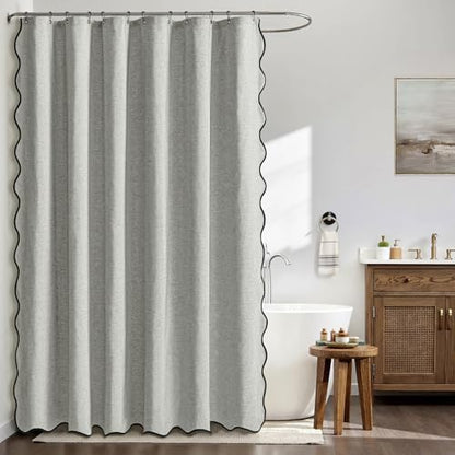 MIULEE 72"x84" Extra Long Scalloped Linen Shower Curtain Light Grey