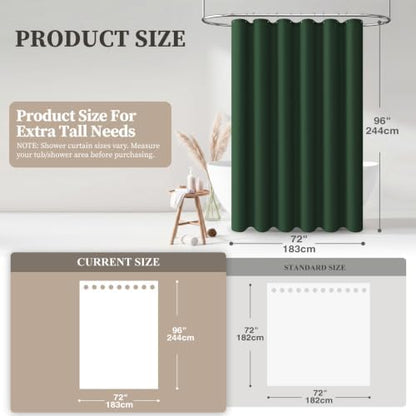 BTTN Extra Long Linen Textured Fabric Shower Curtain, 72x96, Emerald Green