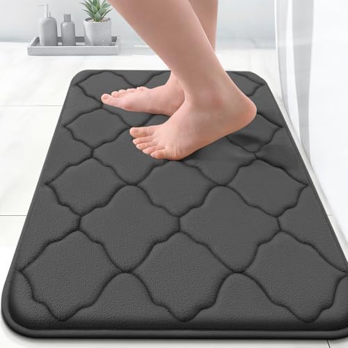 OLANLY Memory Foam Bath Mat Rug 24x16, Ultra Soft Bathroom Rugs, Black