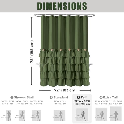 Seasonwood Green Ruffle Shower Curtain Farmhouse Shower Curtain 72 X 78