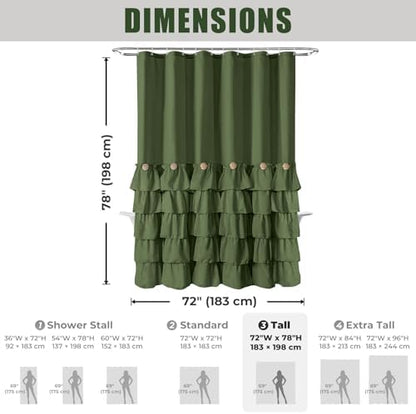 Seasonwood Green Ruffle Shower Curtain Farmhouse Shower Curtain 72 X 78