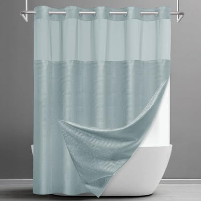 No Hook Waffle Shower Curtain with Snap in Liner Set, 71x74, Fog Blue