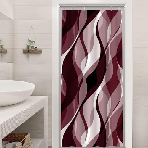 Burgundy Striped Stall Shower Curtain with Hooks, 36x72 Inch