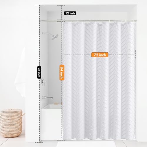 White Boho Fabric Shower Curtain 72 x 84 Inches