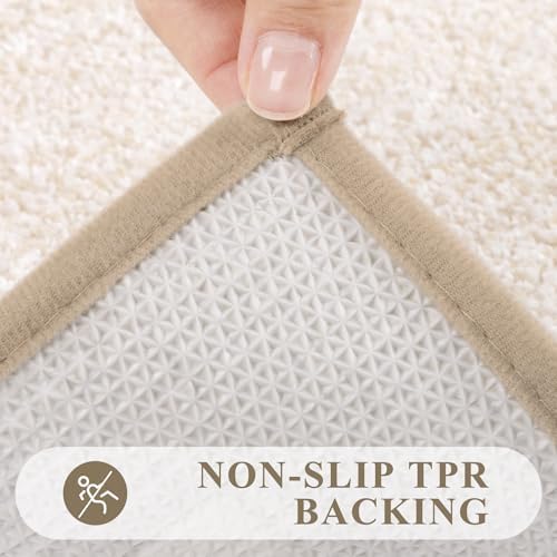 Pauwer Bathroom Rug Sets 3 Piece, Non Slip Washable Bath Mat, Light Beige