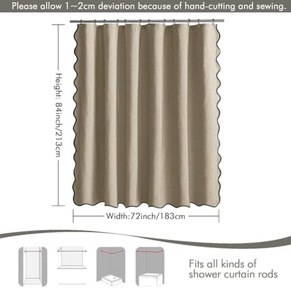 MIULEE 72"x84" Extra Long Scalloped Linen Shower Curtain Khaki
