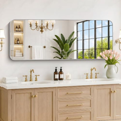 DESBING 60"x24" Bathroom Mirror for Over Sink, Silver Framed Wall Mirror