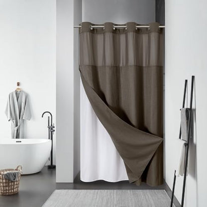 eachope No Hook Waffle Shower Curtain with Snap-in Liner, 54x80 Inch, Brown