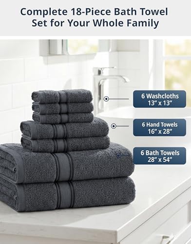 LANE LINEN Towel Set for Bathroom 18 Piece Soft Absorbent - Cool Grey