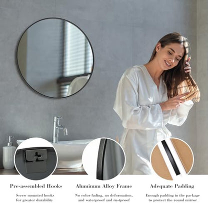 NEWBULIG 24 Inch Round Bathroom Mirror, Wall Mount Vanity Mirror