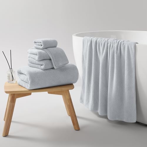 REDKISS 6 Piece Premium Towel Set, 2 Bath, 2 Hand, and 4 Wash Cloths, Ultra-Fiber Coral Fleece, Highly Absorbent Towels for Bathroom, Gym, Hotel, and Spa, Ideal for Everyday use, Light Grey