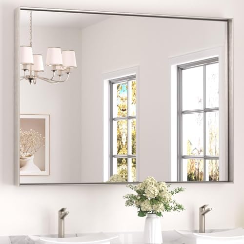 Keonjinn 48x36 Inch Nickel Bathroom Mirror for Over Sink, Rectangular