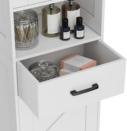 Homhedy 67" H Tall Bathroom Storage Cabinet with Barn Doors and Drawer