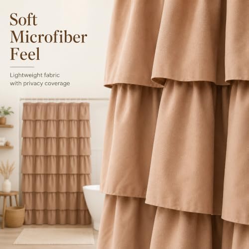 Light Brown Ruffle Shower Curtain for Bathroom, 36x72 Inch,1 Panel