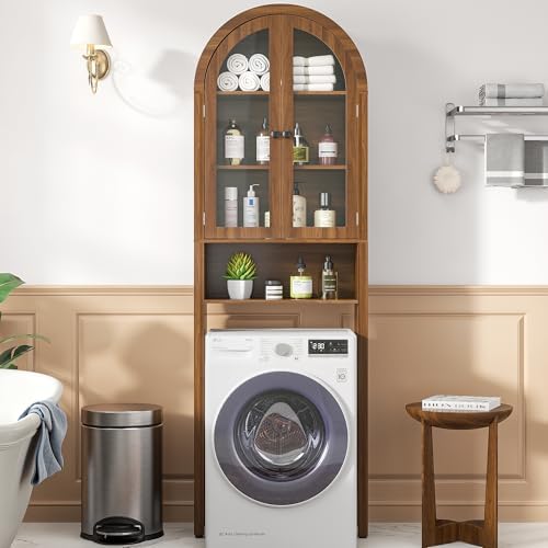 Arched Over The Toilet Storage Cabinet with Acrylic Doors, Bathroom Shelf