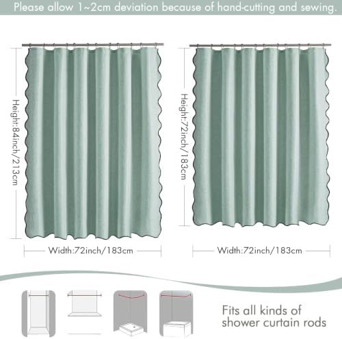 MIULEE 72"x84" Extra Long Scalloped Linen Shower Curtain Seafoam Green