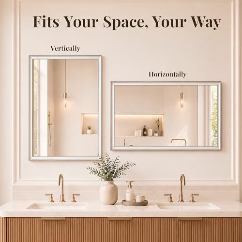 2 Pack 24x36 Inch Brushed Nickel Bathroom Mirrors for Over Sink