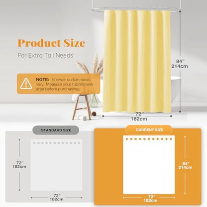 BTTN Long Linen Textured Waterproof Thick Shower Curtain Set, 72x84, Yellow