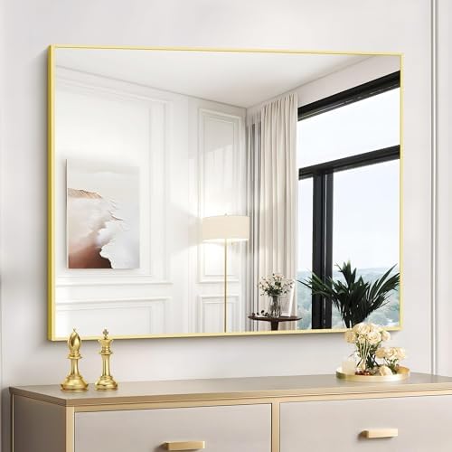 COFENY Gold Bathroom Mirror for Wall, 30x36 Inch Rectangle with Metal Frame, Modern Vanity for Bathroom Living Room, Entryway Hangs Horizontal or Vertical