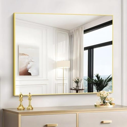 COFENY Gold Bathroom Mirror for Wall, 30x36 Inch Rectangle with Metal Frame, Modern Vanity for Bathroom Living Room, Entryway Hangs Horizontal or Vertical