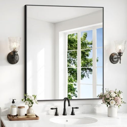 DESBING Black Bathroom Mirror for Wall, 30x36 Inch Rectangle Mirrors with Metal Frame, Modern Vanity Wall Mirror Decor for Entryway Hangs, Bathroom Living Room Horizontal or Vertical