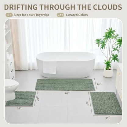 Bathroom Rugs Non Slip Washable 32x20, Extra Thick Soft Chenille Absorbent Bath Mat, High Density Barrier Non Slip Backing, Quick Dry Plush Shaggy Floor Carpet for Tub&Shower, Sage Green