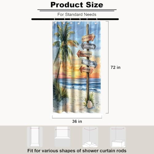 Beach Tropical Coastal Shower Curtain Luxury Aesthetic Palm Tree Summer Sun