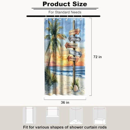 Beach Tropical Coastal Shower Curtain Luxury Aesthetic Palm Tree Summer Sun