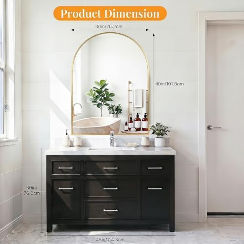Sweetcrispy 30"x40" Arched Bathroom Mirror, Bathroom Mirrors for Over Sink