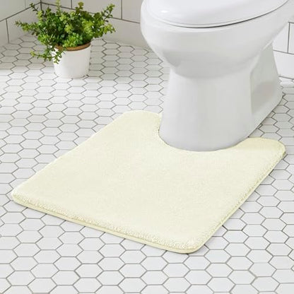 MINIDEAR Toilet Rugs 24x20 - U Shaped Cream Thick Memory Foam Contour Rugs,Ultra Soft & Plush Fluffy, Non-Slip, Quick Dry, Absorbent Washable Floor Microfiber Mat for Home Decor Accessories