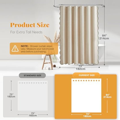BTTN Boho Scalloped Linen Textured Cloth Shower Curtain, 72x84, Beige/Cream