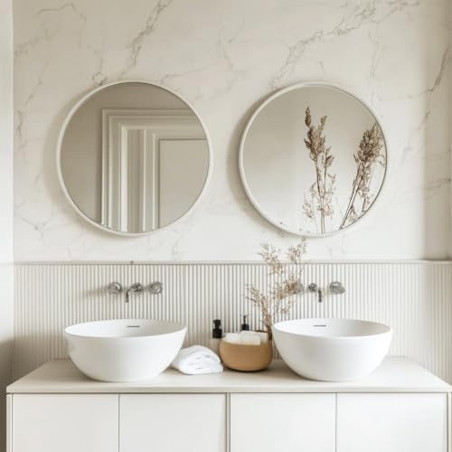 Sunniry White Round Mirror 20 inch, 2 Pack Circle Mirror, Matte Metal Frame