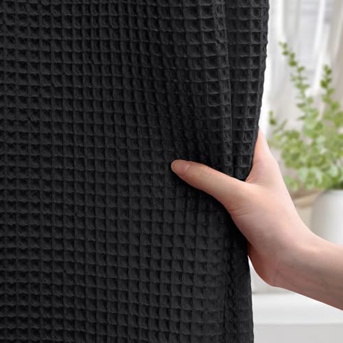 Extra Long Waffle Shower Curtain Heavyweight Cotton Fabric Navy Blue 72Wx84L
