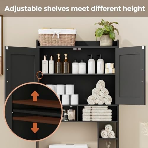 Homhedy Wooden Over The Toilet Storage Cabinet with Barn Door