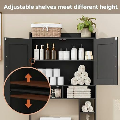 Homhedy Wooden Over The Toilet Storage Cabinet with Barn Door