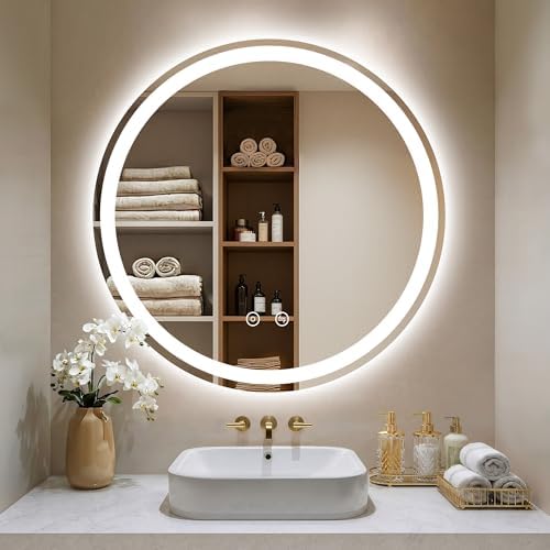 36 Inch Round LED Bathroom Mirror with Lights, Circle Lighted Vanity Mirror