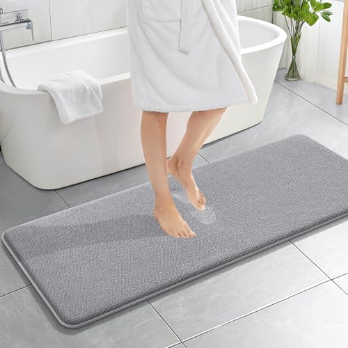 OLANLY Memory Foam Bathroom Runner Rug 59x20, Absorbent Long Bath Mat, Grey