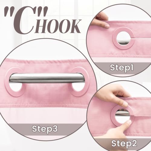 SORTTO No Hook Slub Shower Curtain with Liner, 71x74, Pink