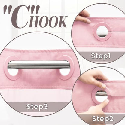 SORTTO No Hook Slub Shower Curtain with Liner, 71x74, Pink