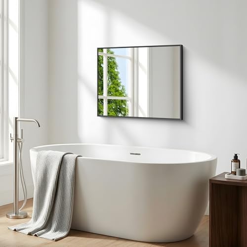 BONEWEI Bathroom Mirror,24x30 inch Wall Mirror for Bathroom Wall Mounted Black Rectangle Square Corner Mirrors,Black Bathroom Mirror for Living Room,Farmhouse,Bedroom Entryway,Horizontal/Vertical