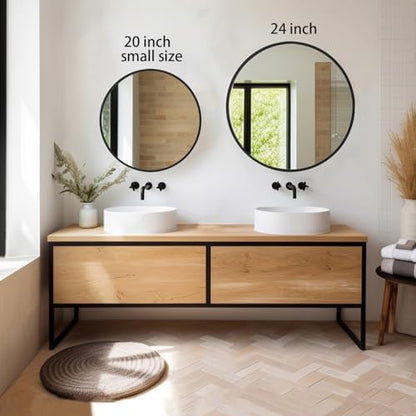 Sunniry Circle Mirror 20 inch, Black Round Mirror, Matte Black Metal Frame