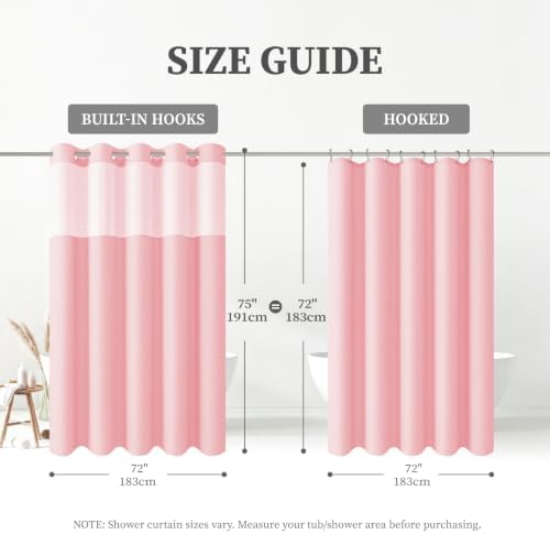 BTTN Pink Ringless Linen Textured Shower Curtain with Snap in Liner, 72x75
