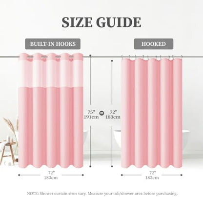 BTTN Pink Ringless Linen Textured Shower Curtain with Snap in Liner, 72x75