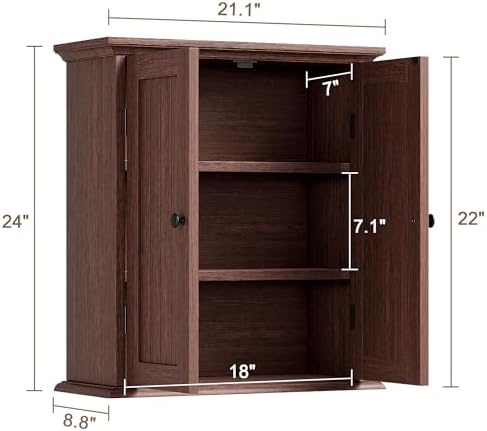 ChooChoo Bathroom Wall Cabinet with 2 Doors, Over The Toilet, Farmhouse