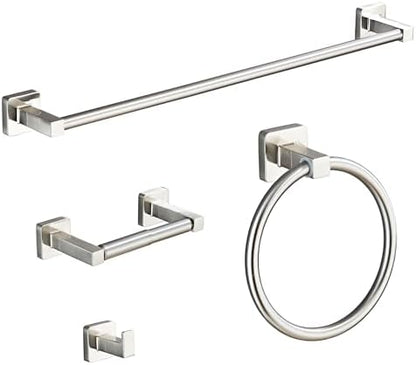 Brushed Nickel Bathroom Hardware Set 4 Pieces,Bathroom Accessories Set Stainless Steel Wall Mounted, Hand Towel Bar, Towel Ring, Robe Towel Hooks,Toilet Paper Holder,Towel Bar Set, 23.6 Inch
