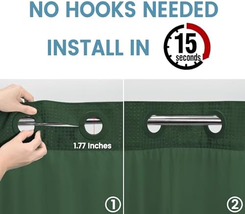 Heavyweight Waffle No Hook Shower Curtain with Liner, 71x74, Dark Green