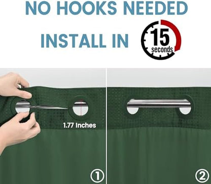 Heavyweight Waffle No Hook Shower Curtain with Liner, 71x74, Dark Green
