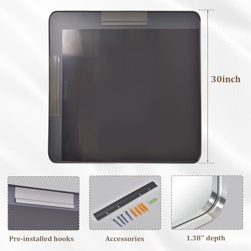 30"x 30" Silver Bathroom Mirror - Aluminum Framed Wall Mirror, Bathroom Wall Mounted Vanity Mirror, Modern Bathroom Mirror, Bedroom, Living Room Wall Mirror, Hang Horizontally or Vertically