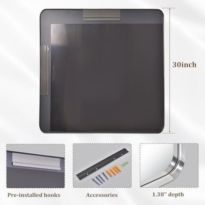30"x 30" Silver Bathroom Mirror - Aluminum Framed Wall Mirror, Bathroom Wall Mounted Vanity Mirror, Modern Bathroom Mirror, Bedroom, Living Room Wall Mirror, Hang Horizontally or Vertically